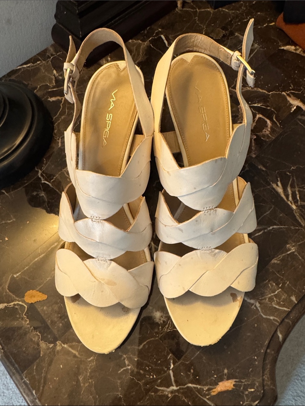 Via Spiga Cream Braided Leather Slingback Sandals